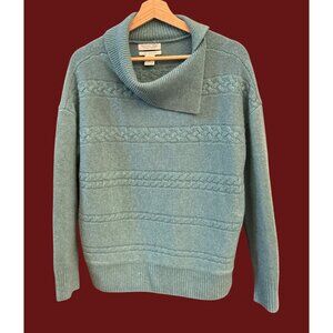 Rachel Zoe Womens Green Cashmere Cable Knit Cowl Neck Sweater Medium Luxe Staple